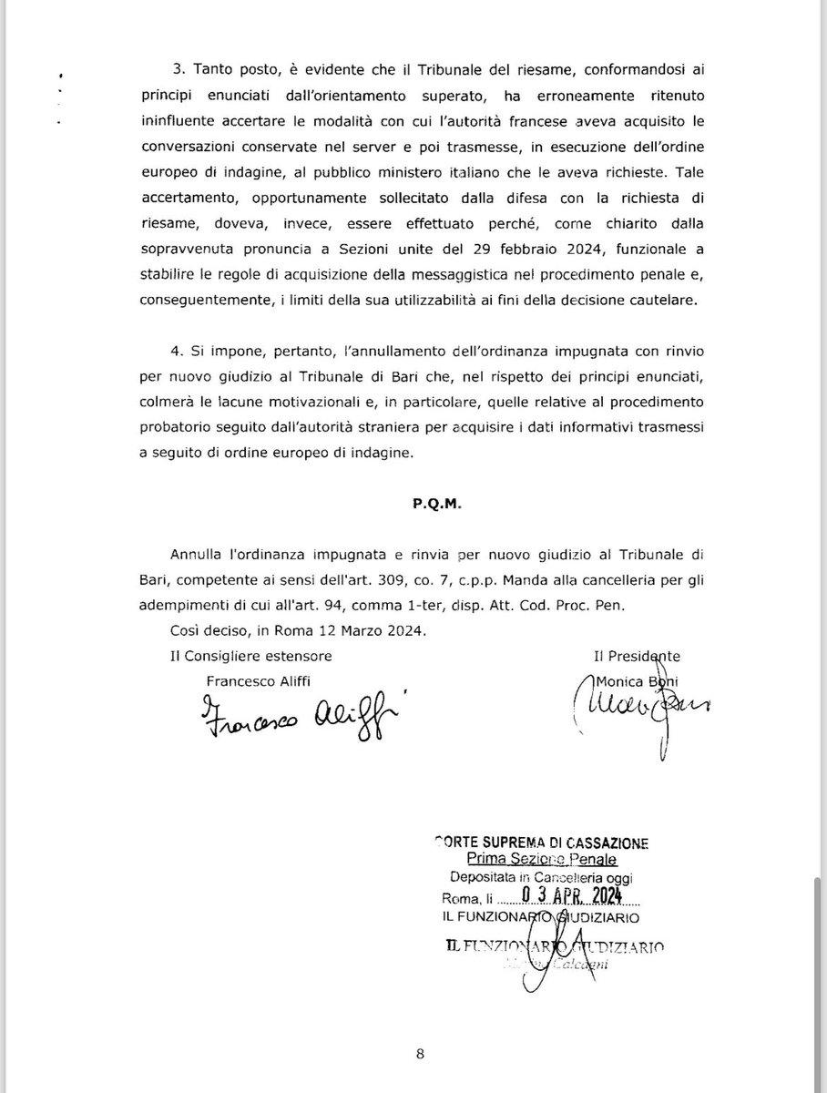 Step by step we are coming to the goal! Another sentence of Italian Supreme Court of Cassation against the use of #encrochat #skyecc