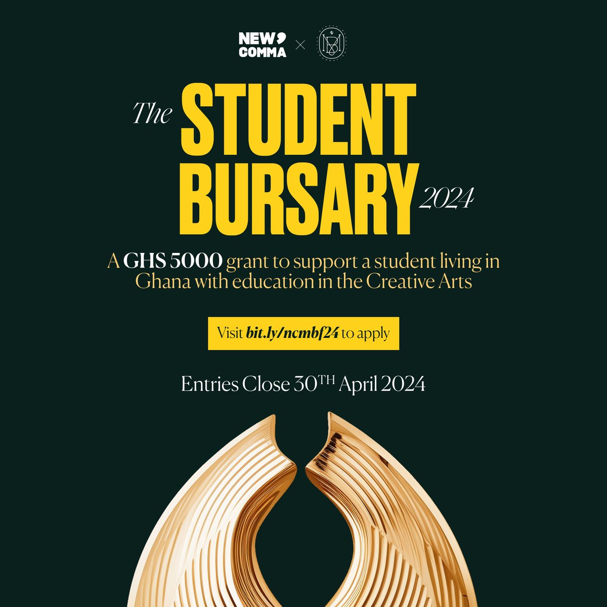 The Mensah-Bonsu Foundation Student Bursary will award a Ghanaian creative student with GHS 5000 in partnership with NewComma. If you're a student in Ghana with a creative background, this is for you! ⚡️ Entries close 30th April 2024 Apply now: newcomma.com/jobs/listings/…