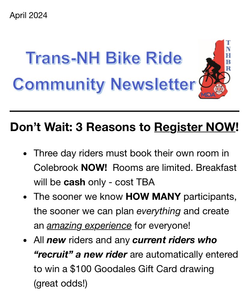 Trans-NH Bike Ride for MDA tweet media