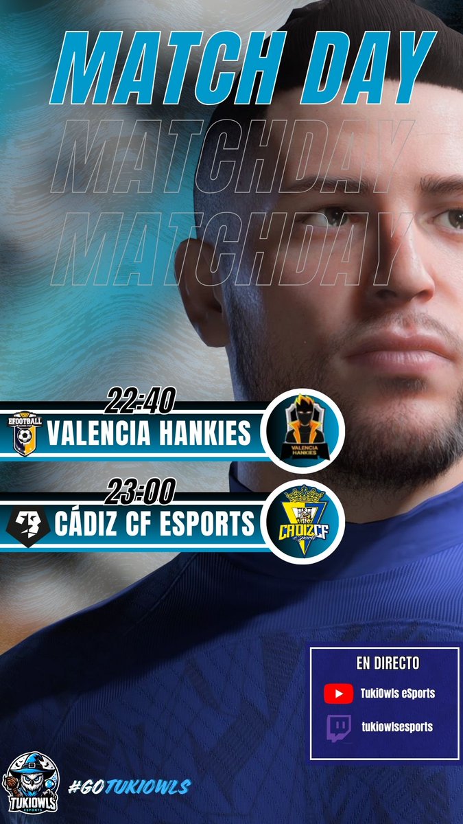 𝙈𝘼𝙏𝘾𝙃𝘿𝘼𝙔 📅

𝗝𝗢𝗥𝗡𝗔𝗗𝗔 𝟳 <a href="/PLGeFootBall/">PLG efootball</a> 🔛
⏰ 22:40 𝒗𝒔 <a href="/ValenciaHankies/">Valencia Hankies</a> 

𝗝𝗢𝗥𝗡𝗔𝗗𝗔 𝟯 <a href="/VFOspain/">VFO España</a> 🔛
⏰ 23:00 𝒗𝒔 <a href="/Cadiz_CFESports/">Cádiz CF eSports</a> 

#GoTukiOwls 💙🤍🦉