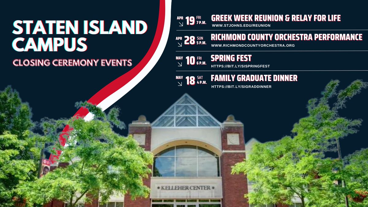 Staten Island alumni — Join us as we commemorate @stjohnssi's lasting impact. 🎓 Connect with your fellow classmates at these upcoming closing ceremony events. 🗓️ We hope to see you there. ❤️ #StJohns #SJUAlumni 👉 For additional events, please visit: bit.ly/SJUReunion