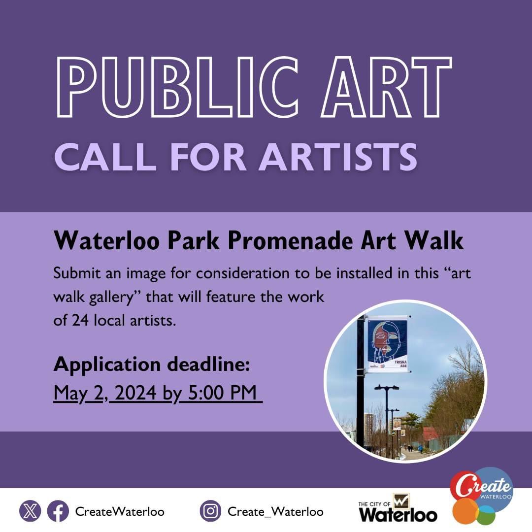 CALLING ARTISTS!🧑‍🎨 The <a href="/citywaterloo/">City of Waterloo</a> invites you to participate in this year's Waterloo Park Promenade Art Walk that will feature the work of 24 local artists.🎨

📆Deadline: May 2, 2024 by 5 p.m.

Find out more or apply today!✨ Link in bio.