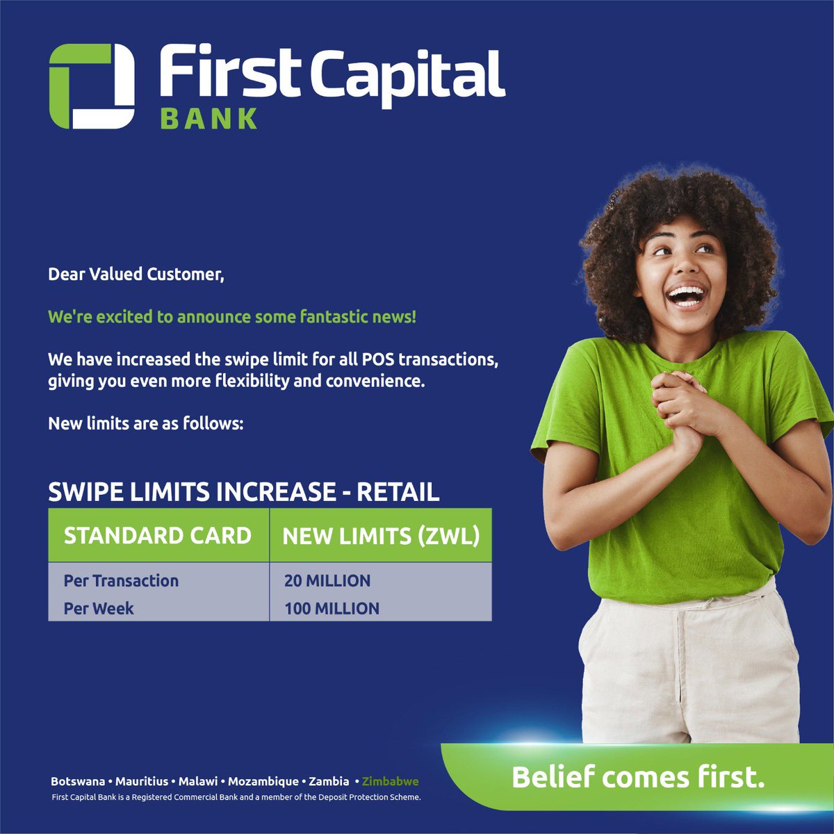 We have some exciting news. We have increased the swipe limit for all POS transactions. #beliefcomesfirst