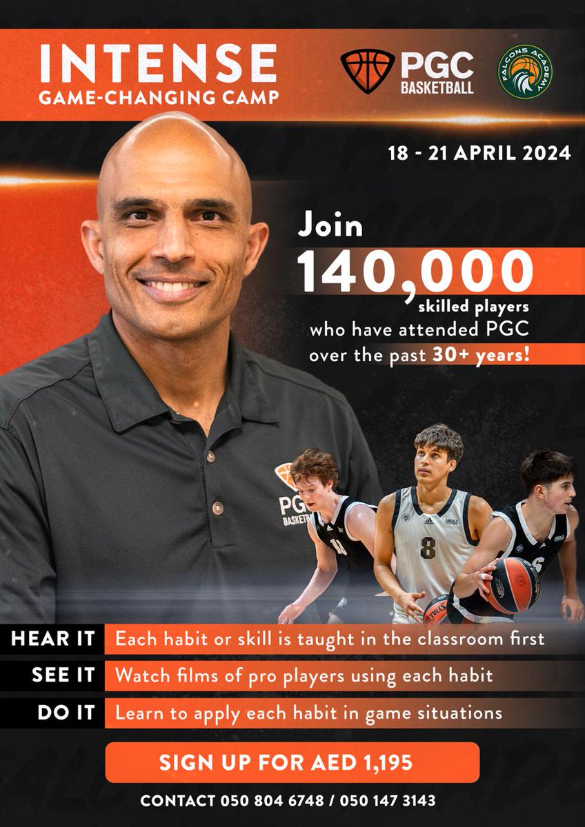 mvejinovic1's tweet photo. @PGCbasketball is coming to Dubai. Don't miss the opportunity to work with the best coaches in business.
Hurry up, the number of seats is limited.
#falconsacademy #Dubai #basketball https://t.co/Le8n3TQm3u
