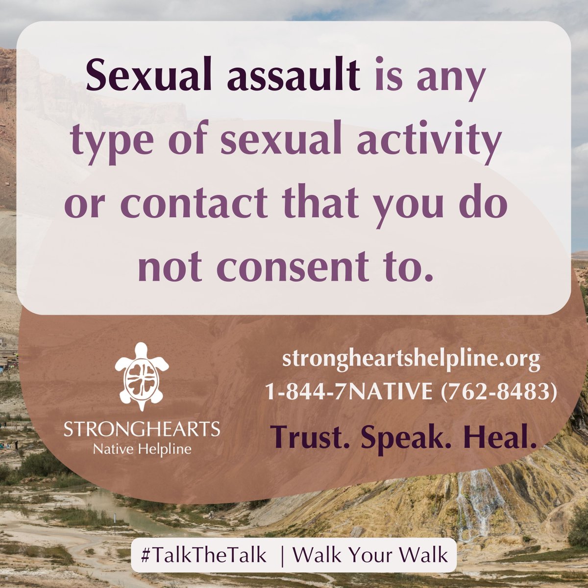 In an abusive relationship, some partners might sexually assault their partner or force them into unwanted sexual activity as a means of control. strongheartshelpline.org 1-844-7NATIVE (762-8483) #TalkTheTalk