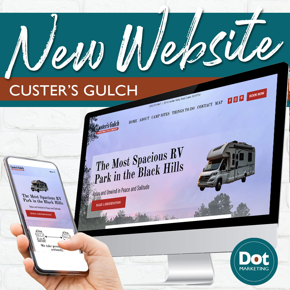 DotMarketingSD's tweet image. So glad we could help out Custer Gulch's Campground with their new website!  Check out custersgulch.com
 605.519.5740
💻 DotMarketingSD.com
📍 8035 Black Hawk Rd, Black Hawk, SD 57718
#DotMarketing #CreatingWebsites #WebsiteDesign #RapidCityWebsites