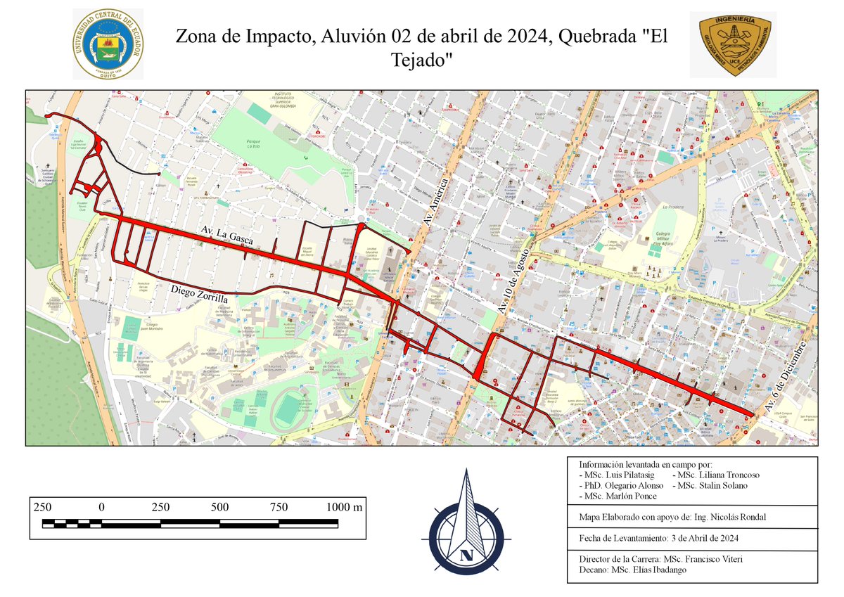 Figempa_UCE's tweet photo. Compartimos el mapa de la zona afectada por el aluvión de la quebrada El Tejado el 2 de abril de 2024. La información fue recolectada y analizada por la comisión técnica de la #FIGEMPA @lacentralec  los días 2 y 3 de abril de 2024. https://t.co/71imHqFeeh