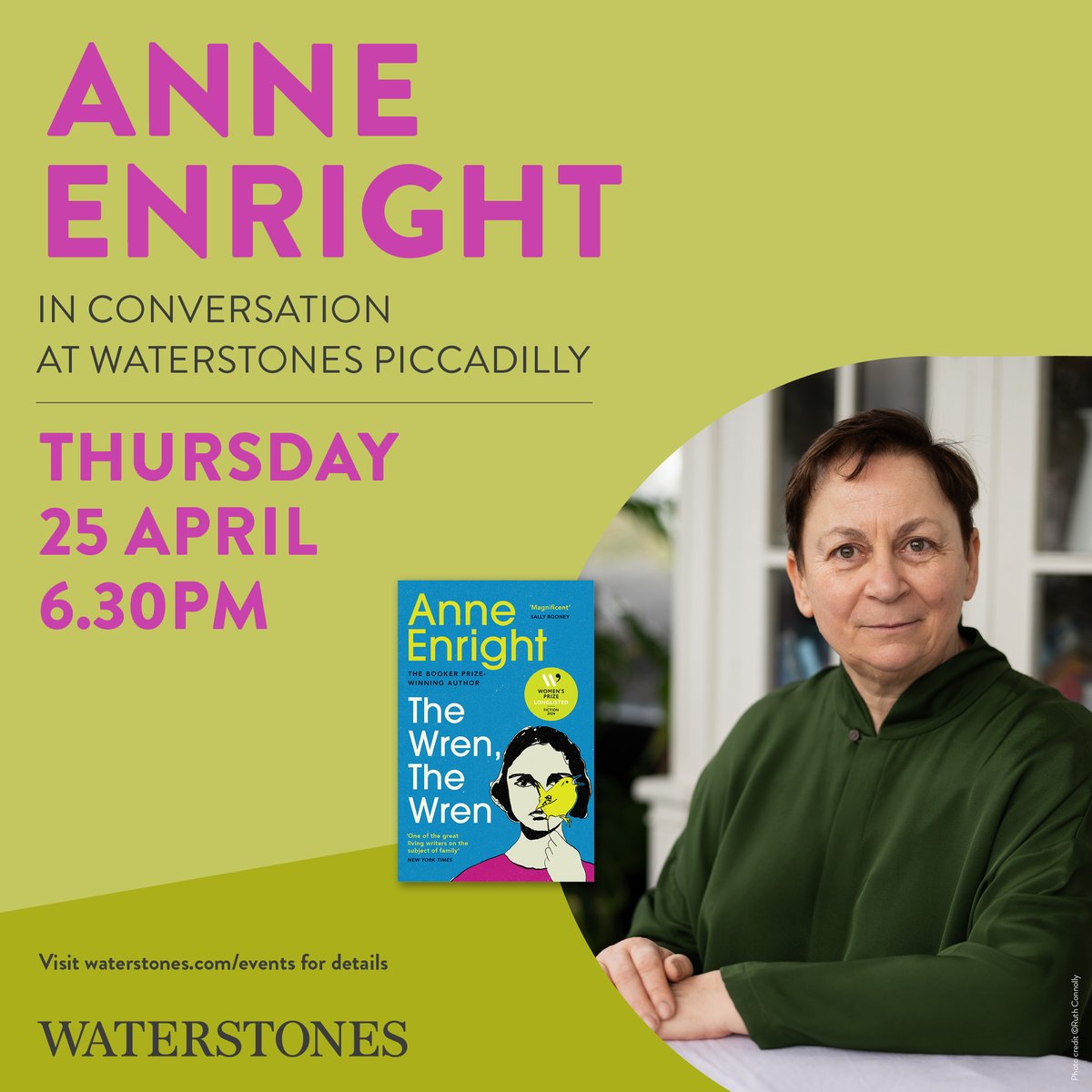 Don't miss Anne Enright in the flesh at @WaterstonesPicc on Thursday 25 April in conversation about her latest novel, THE WREN, THE WREN. 🎫eventbrite.co.uk/e/anne-enright…