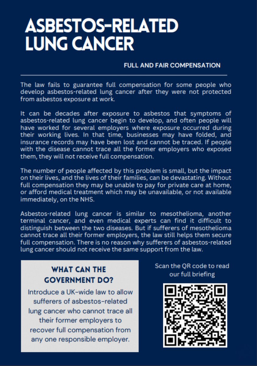 This week is Global #Asbestos Awareness Week and APIL is raising awareness for sufferers of asbestos-related lung cancer who, unlike those with mesothelioma, must find ALL their former employers in order to receive the compensation they deserve. Read more: apil.org.uk/files/online-f…