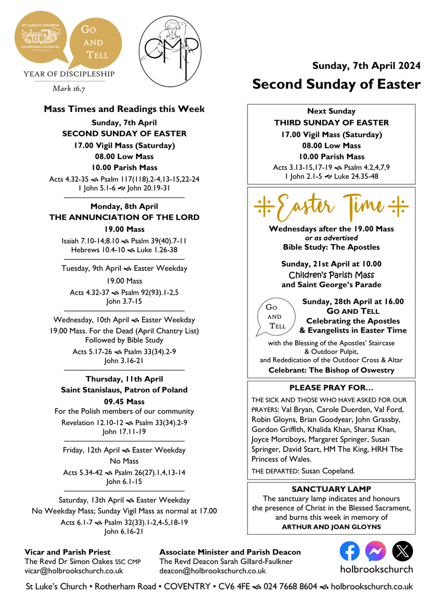 holbrookschurch's tweet photo. Sunday, 7th April and the week ahead @holbrookschurch. A booklet containing the Sunday Mass readings is available at https://t.co/K38lxDm8Q3, and this week's newsletter can be downloaded at https://t.co/vT5rgDP0jp. All are most welcome to join our family of faith. https://t.co/MfLubaB1GJ