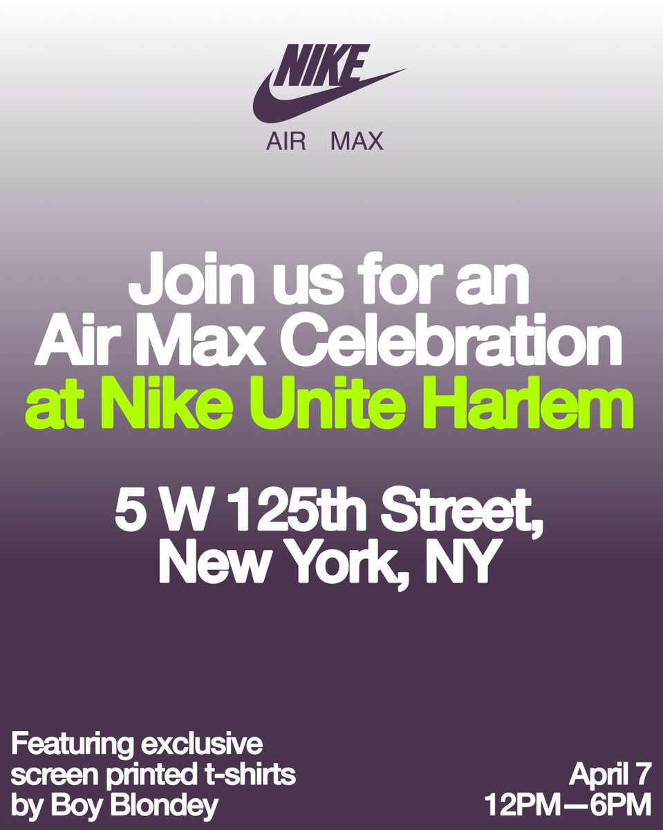 Visit Nike Unite Harlem this Sunday to celebrate Air Max with local artist Boy Blondey, from 12pm-6pm.

nike.com/us/en/experien…
