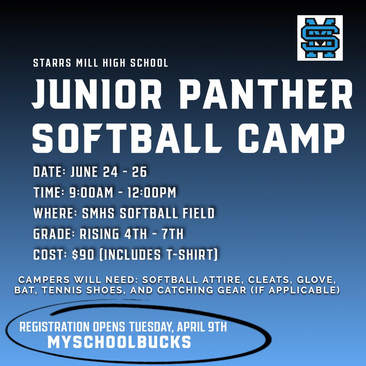 📆 ‼️ MARK YOUR CALENDAR ‼️ 📆 Tuesday, April 9th, REGISTRATION OPENS for our 2024 Junior Panther Softball Camp 📣 We want to see YOU in June!! 🐾