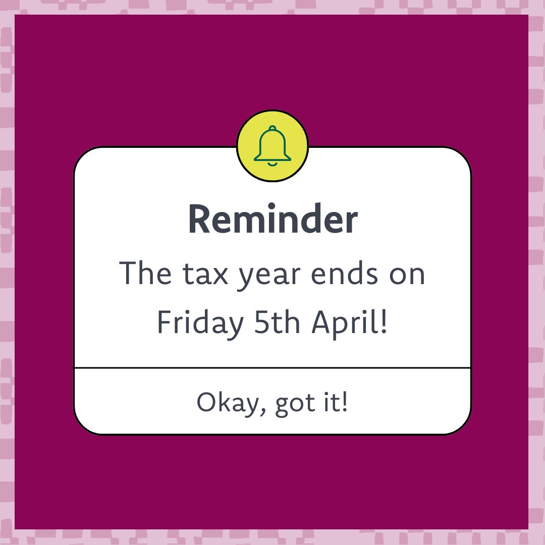 This is your reminder that the tax year ends tomorrow - Friday 5th April! ⏰ To fund your ISA with us for the end of this tax year, move money requests via secure message must be sent by COP today. Other payments must be received by 5pm on Friday 5th April. 💰