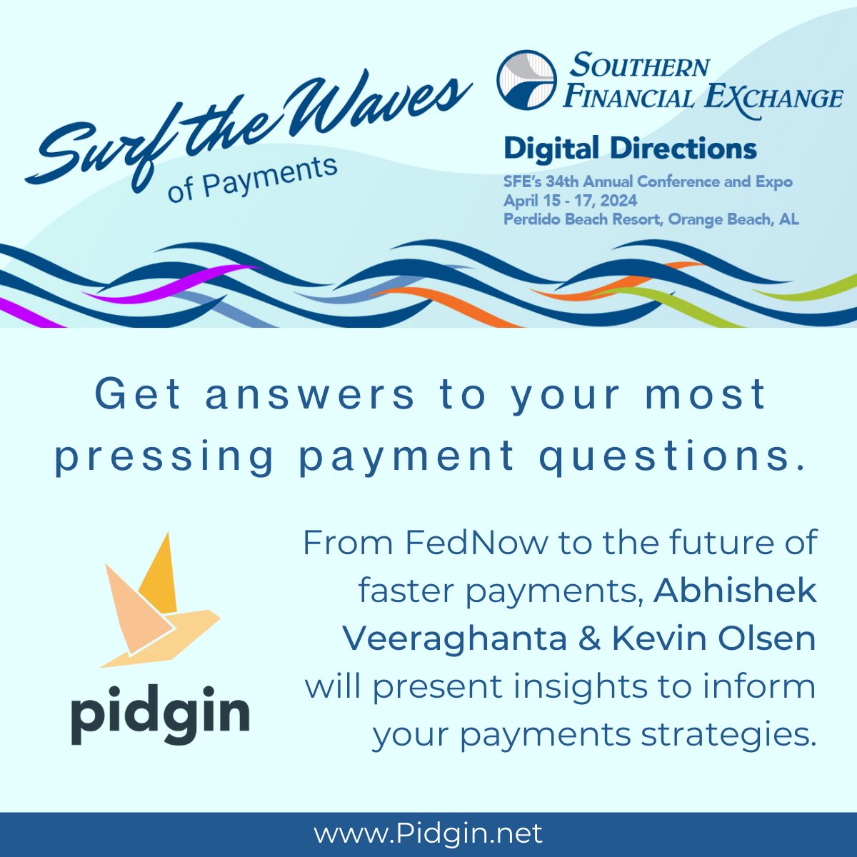 Hear from our CEO Abhishek Veeraghanta and SVP, Kevin Olsen, plus several other industry experts, who will present valuable insights on all things payments @ Southern Financial Exchange's Annual Conference.
For more info and the agenda, visit hubs.ly/Q02qzKvq0
#fintech #SFE