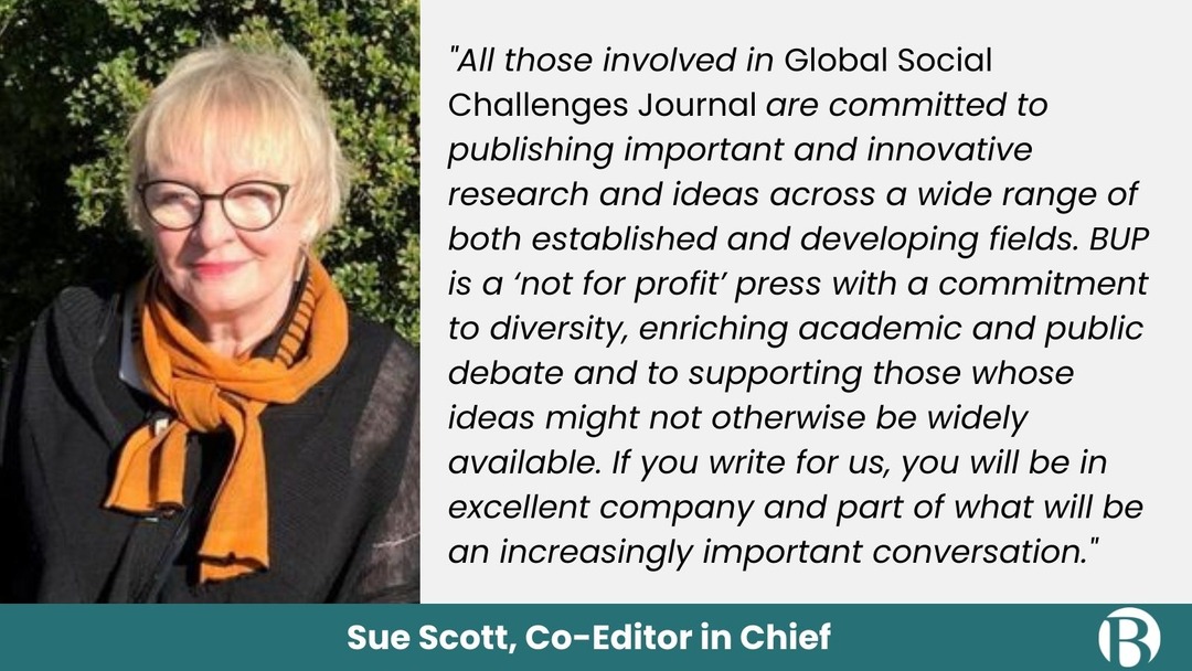 Our Co-Editor in Chief Sue Scott on why you should publish in Global Social Challenges Journal Learn more about @GSC_Journal @sjsprof #SSS2024 #BristSoc24