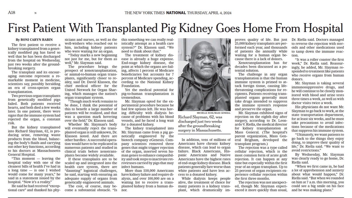 Here’s the first patient with a transplant of a genome-edited pig organ. You are probably wondering why pigs? Interestingly, humans share about 98% of DNA with pigs.