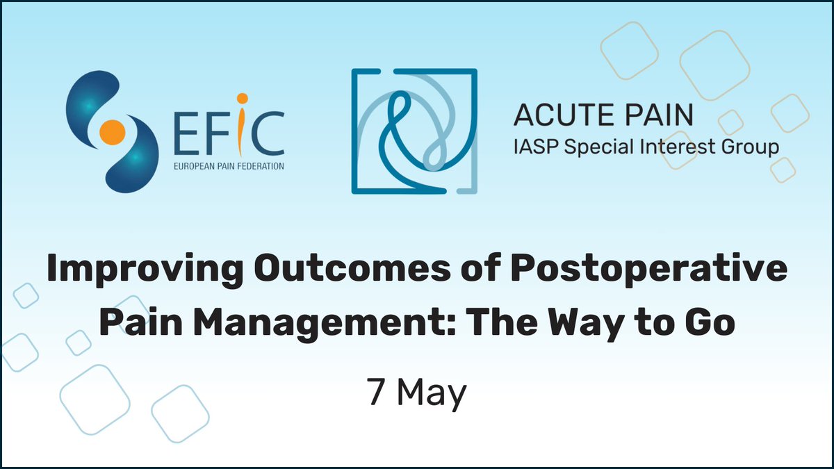 Join the Acute Pain SIG and @EFIC 7 May for their collaborative “Improving Outcomes of Postoperative Pain Management: The Way to Go” webinar. Explore acute and/or procedural pain management as a necessary function of healthcare providers. bit.ly/43FkuU0