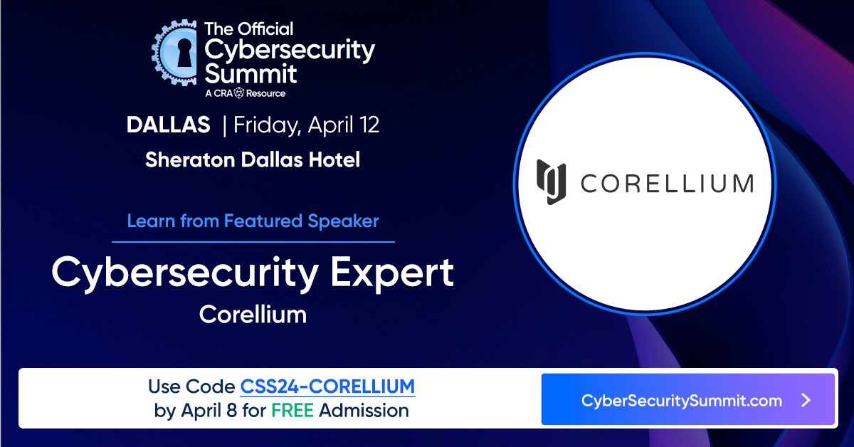 Get FREE Passes on us! Hear Corellium speak on the Panel Topic: 2024 & The Biggest Threats to Your Business – How to Manage Your Attack Surface & Protect Against Ransomware, Artificial Intelligence, DDoS attacks & more! #OfficialCybersecuritySummit bit.ly/3xoX4qd