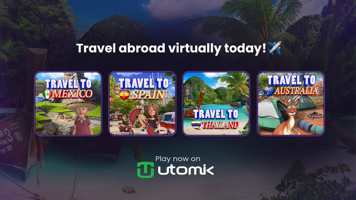 Longing for the Summer? ☀️✈️ Travel abroad virtually today with Travel to Mexico 🇲🇽, Travel to Spain 🇪🇸, Travel to Thailand 🇹🇭, and Travel to Australia 🇦🇺 by @immanitasgames, now live on Utomik! 📲📺 Play now via hubs.ly/Q02qHFFc0 #Utomik