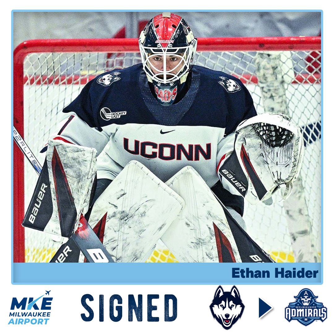 welcome home, Haider ⚓ we've signed goaltender Ethan Haider to an ATO for the remainder of the season, as well as an AHL contract for the 2024-25 season! #MILhockey | @MitchellAirport