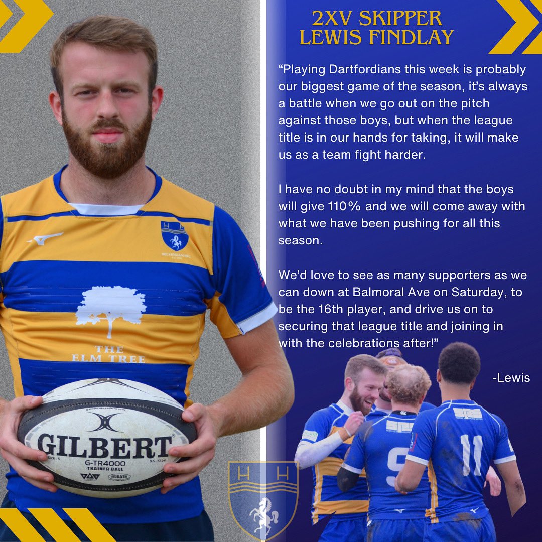 Message from 2s Skipper Lewis Findlay 📣 As the 2s get prepped to take on Dartfordians in their league title decided on Saturday, Lewis and the lads are asking for big sideline support! Get down and bring the noise. #blueandgold