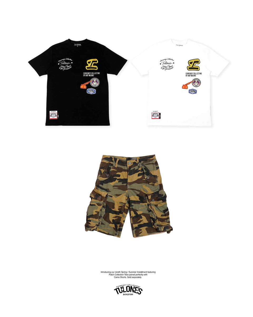 Our Patch Collection Tee (available in 2 color options) will be releasing next Tuesday along with our Camo Shorts. Paired perfectly, sold separately. Don't miss out! 💲💲💲 - 40% OFF SALE CATALOG - Shop tulones.com