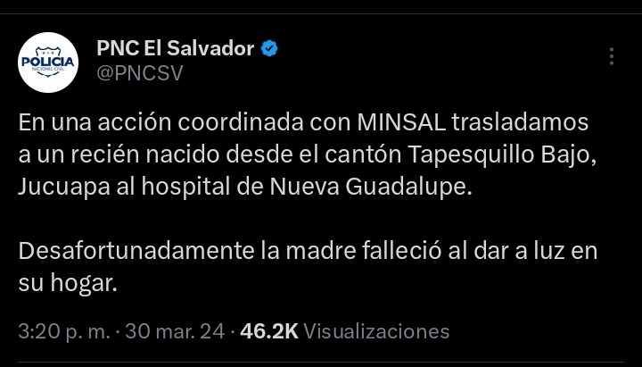 alertanoti's tweet photo. JOVEN MUERE AL DAR A LUZ; TAMBIÉN MURIÓ EL HIJO POR INDUCCIÓN DE "CREENCIAS" EVANGÉLICAS

Flor Idalia Hernández perdió la vida tras ser atendida por una supuesta partera, mientras daba a luz a su cuarto hijo en una vivienda de la zona rural del cantón Tepesquillo Bajo, en Jucuapa, Usulután.

La joven de 27 años de edad dijo comenzar a “sentirse mal”, pero se había negado a ser llevada a un centro asistencial, porque su religión no le permitía la asistencia médica o que el parto fuera atendido por “hombres” debido a que “solo debía verla su esposo”. El pastor le habría dicho que su malestar se debía a que "dudaba de Dios". 

La madre de la fallecida acusó a la iglesia "Fe en Jesús", ya que su hija se había negado a recibir atención médica debido a que afirmaban que tomar medicamentos “es un pecado”, y esta tomo la decisión de faltar a todos sus controles prenatales.

La madre agregó que, la única vez que Flor Idalia fue atendida por un médico fue cuando el esposo, Carlos Salgado, le pidió hacerse una ultra y se determinó que tenía “placenta previa”.

Cuando la joven madre comenzó a presentar signos de iniciar labor de parto, no le habría dicho nada a la familia y se limitó a comentar a su esposo “que se sentía un poco mal”.