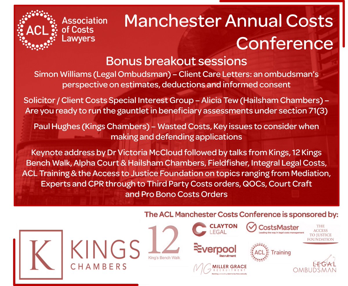 Tickets are selling fast - book your space here: associationofcostslawyers.co.uk/event/acl-manc…