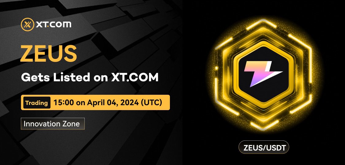 🚀 XT.COM will list #ZEUS (ZEUS). 🚀 #XT #XTListing @ZeusNetworkHQ ✅ Deposit: 15:00 on April 04, 2024 (UTC) ✅ Trading: 15:00 on April 04, 2024 (UTC) ✅ Withdrawal: TBD 𝘋𝘌𝘛𝘈𝘐𝘓𝘚 ⤵️ xtsupport.zendesk.com/hc/en-us/artic…