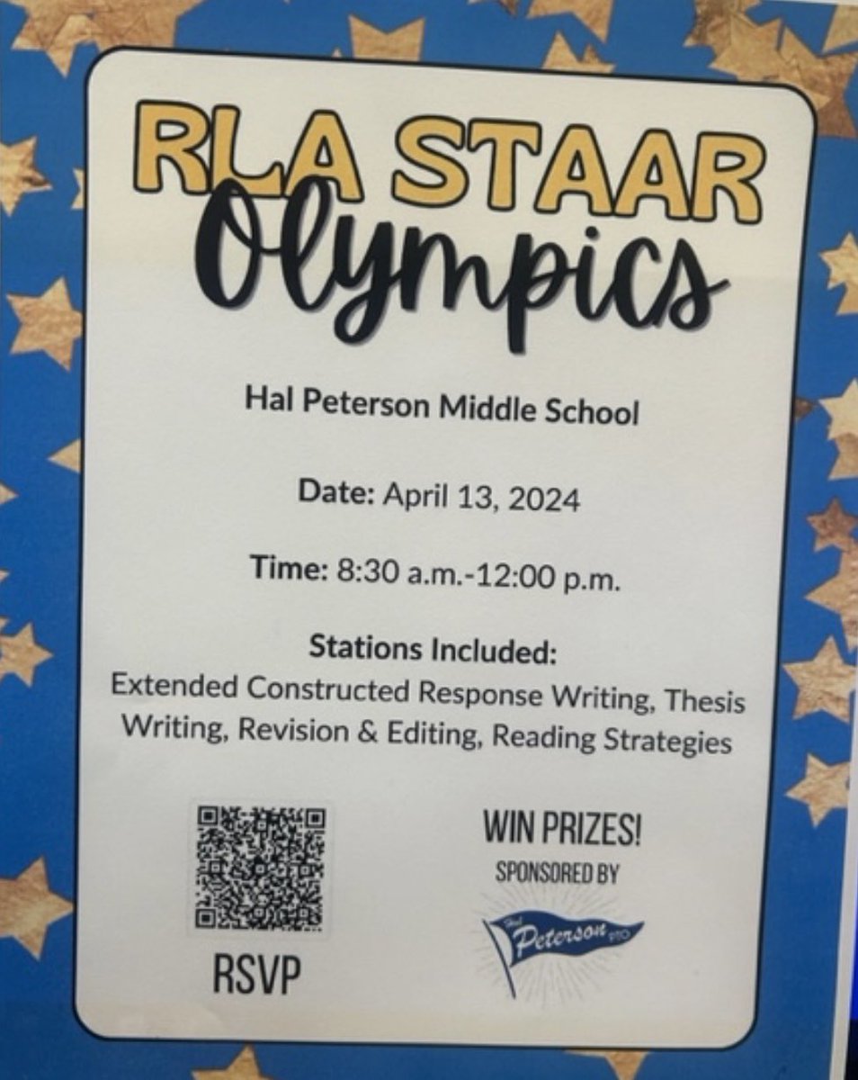 Rose Gonzales, MSEL (@mrsg03812) on Twitter photo Hot off the press! 👇🏼 HPMS is having an RLA boot camp for students, and it is open to ALL enrolled students. Please RSVP to get STAAR ready! #KISDinspires #TogetherWeCan <a href="/HPetersonMS/">HPetersonMS_KISD</a> Hot off the press! 👇🏼 HPMS is having an RLA boot camp for students, and it is open to ALL enrolled students. Please RSVP to get STAAR ready! #KISDinspires #TogetherWeCan <a href="/HPetersonMS/">HPetersonMS_KISD</a>