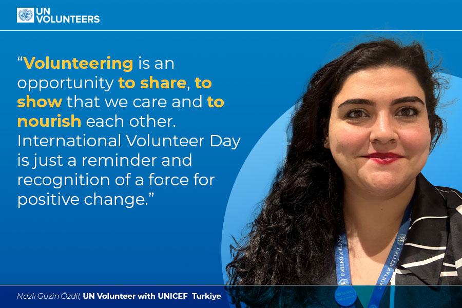 “We sometimes are so focused on ourselves and forget to share what we have with each other,' says Nazlı, UN Volunteer with @UNICEF, whose dream was to serve #foreverychild. Learn more about her online volunteering experience in Turkey 🇹🇷 . unv.org/Success-storie…