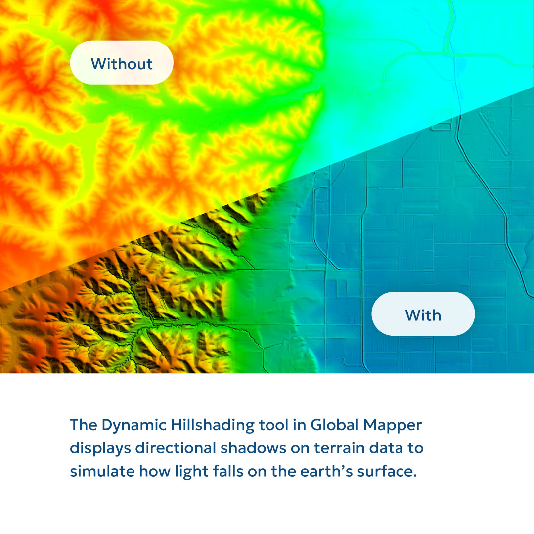 BlueMarbleGeo's tweet image. 🌄 Elevate your map game with our dynamic hill shading tool! Learn how to create stunning visualizations in just a few steps. 
-
#GlobalMapper  #MapVisualization #Cartography #GIS #Geospatial #DataViz #DataVisualization