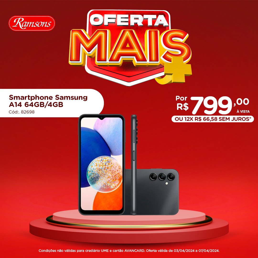 LojasRamsons's tweet image. Experimente tudo o que você adora em cores vivas de alta definição e realistas com a tecnologia de exibição FHD+ do Smartphone Samsung A14. 📱😉

Um #Smartphone perfeito para o seu dia a dia. Garanta o seu na #Ramsons e parcele em 12x sem juros* nos cartões de crédito. 💳