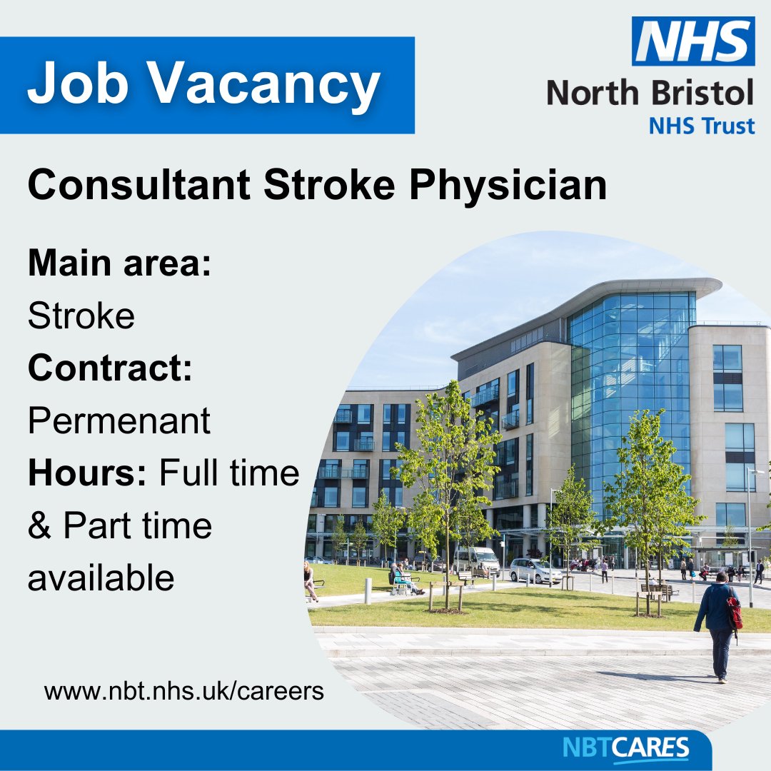 ✨Join our team at North Bristol NHS Trust as a Consultant Stroke Physician and be part of revolutionizing stroke care in the region! ✏️Apply now and be part of our dynamic team - ow.ly/nnZo50R8qCc #OneNBT #NBTCareers