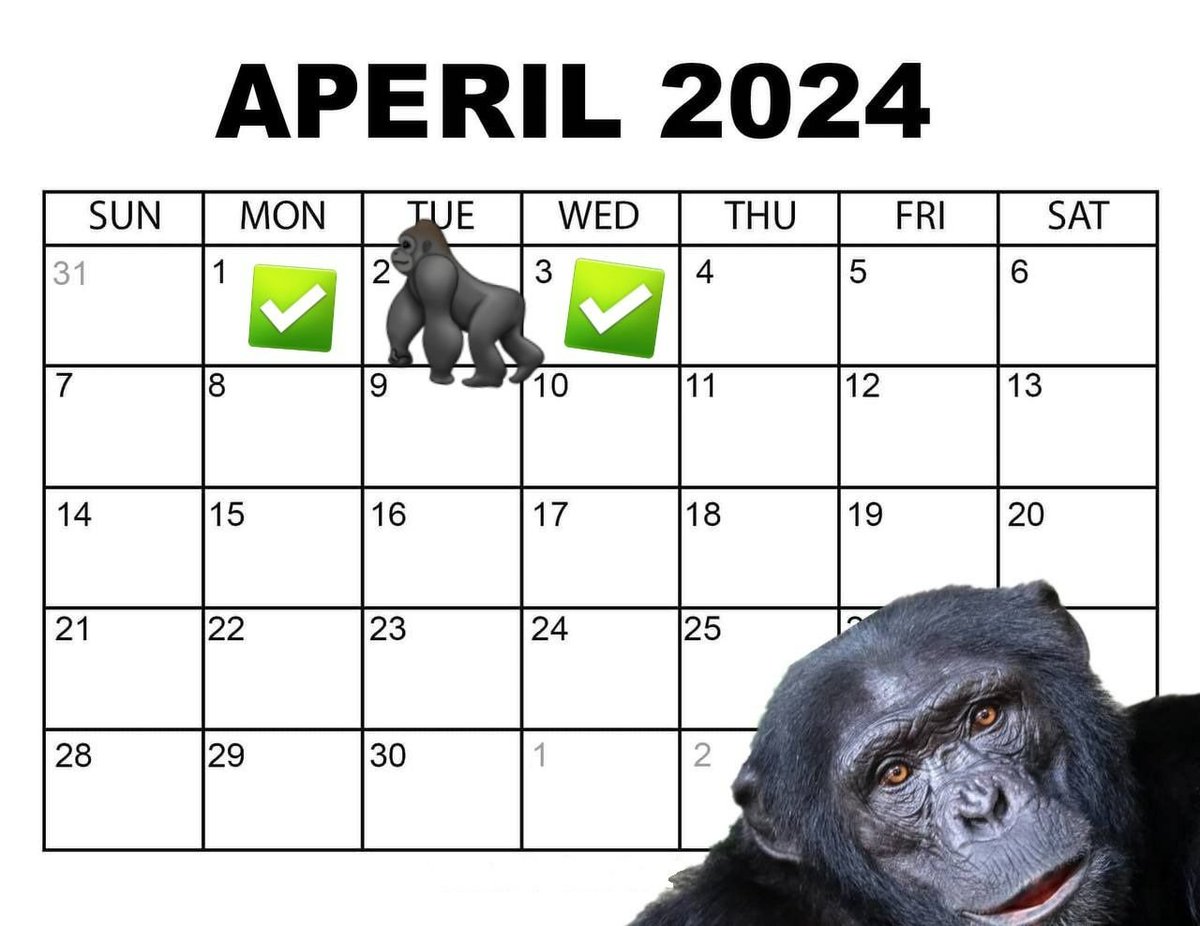 3rd day over, what does the 4th day have in store for us? Are the real Apes finally going to understand the need to APE IN? ON $APEril 🦍🚀