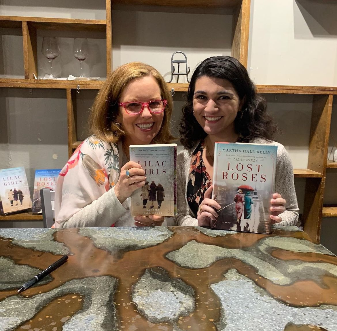 Such a fun night at @PagePalette for @marthahallkelly’s THE GOLDEN DOVES paperback tour! And a throwback to 4 years ago, the first time we met! Thankful for my local indie and for the authors who share their time and books with us! 📚✨