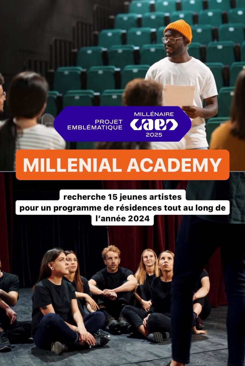 📷Le Millénaire Caen 2025 recherche 15 jeunes artistes pour la Millenial Academy, un programme de résidences artistiques. Vous êtes jeune artiste et vous souhaitez suivre ce cycle de formation ? N'hésitez pas ! Infos et candidatures : millenairecaen2025.com/fr/news/appel-…