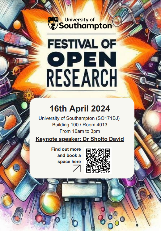 The 3rd Festival of Open Research will celebrate the open research taking place @unisouthampton on 16/04/24. This event will introduce you to vital themes in open research, & is the perfect place to learn about the increasing focus placed on open practices across all disciplines!