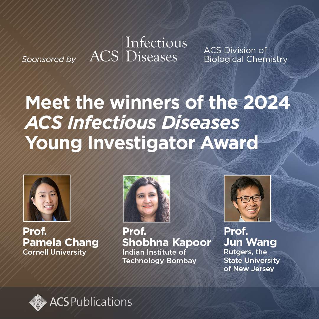 Congratulations to Prof. Pamela Chang, Prof. Shobhna Kapoor and Prof. Jun Wang upon winning the #ACSInfectiousDiseases Young Investigator Award! Read our exclusive interview with the 2024 winners, now live on the ACS Axial blog: go.acs.org/8KZ