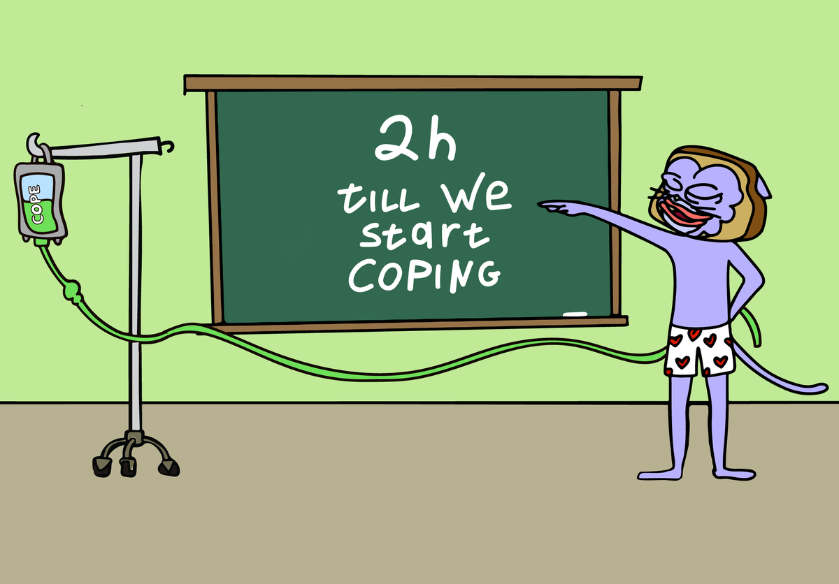Copingcatcoin's tweet photo. 2 hours till cope o'clock, don't worry you wont have to cope alone for much longer https://t.co/y9o8I93gqQ