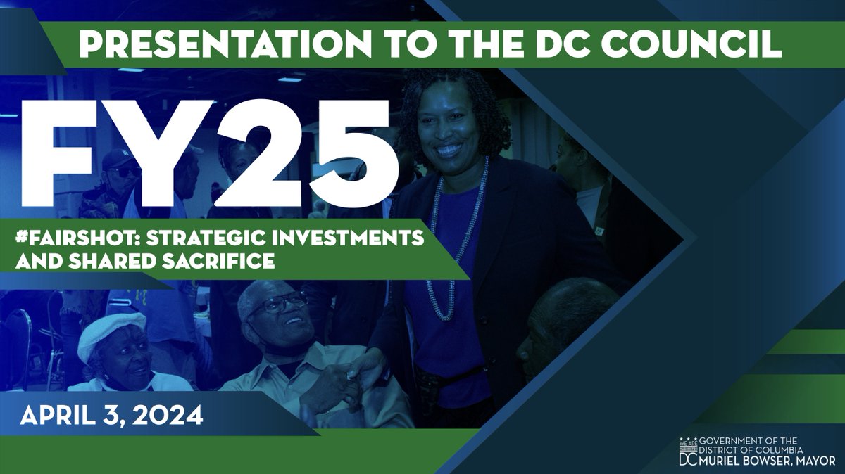 Yesterday, I testified in support of our FY25 Budget. We must make shared sacrifices and strategic investments to address a confluence of post-COVID factors and drive economic growth. View our presentation, read our letter, and share your ideas➡️budget.dc.gov