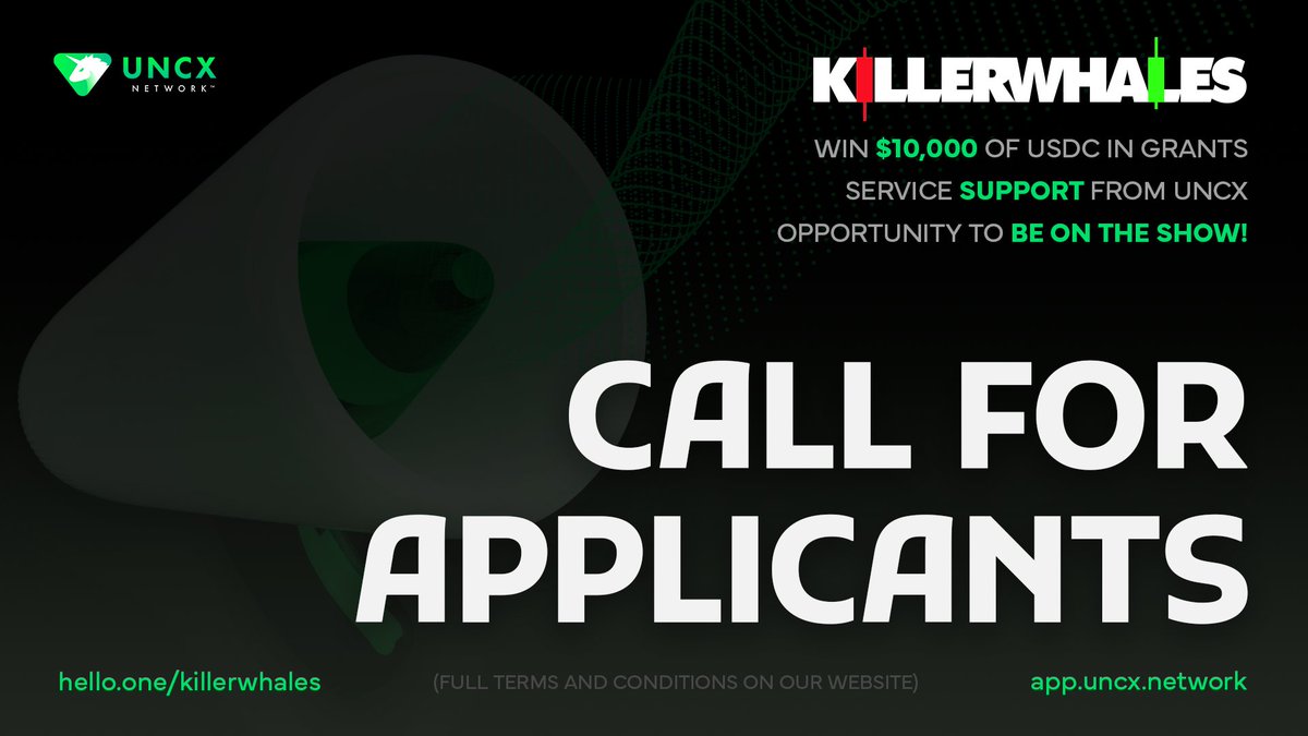 Do you have an amazing idea but lack the mentorship to execute it? 💡 Do you believe you have what it takes to compete in the @KillerWhalesTV contest? Apply now to win $10,000 in USDC grants and service support from UNCX, plus a chance to participate in the show! 👇…