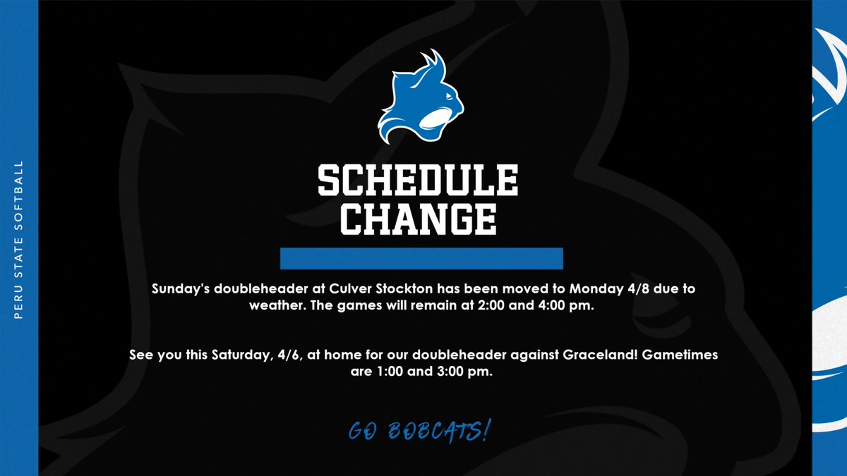 Schedule update.. See you this Saturday at home for our doubleheader with Graceland!