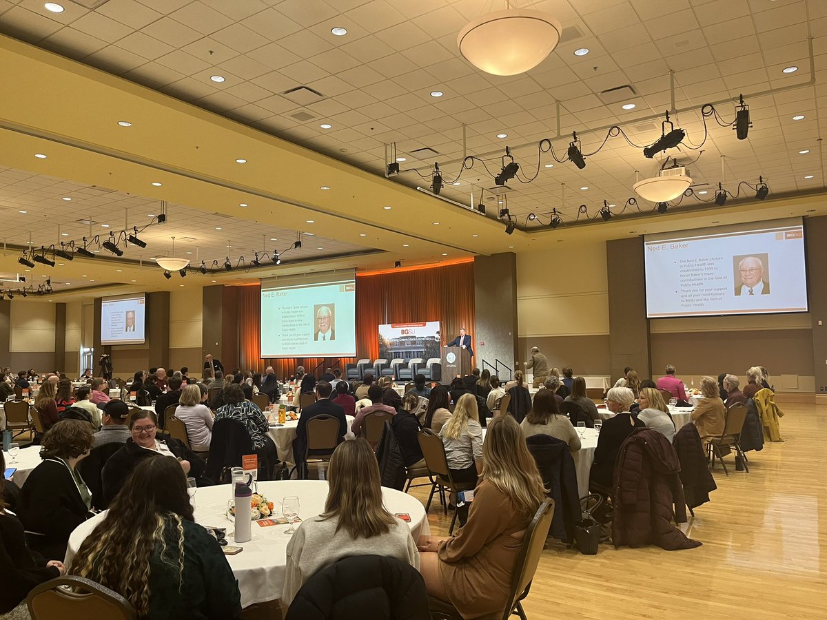Another huge crowd for today’s <a href="/BGSUHHS/">BGSU College of Health and Human Services</a> Public Health lecture. Congrats to Dr. Phil Welch on being awarded the inaugural Ned Baker Professorship. <a href="/DeanJimCiesla/">Dean Jim Ciesla</a> <a href="/Pres_Rogers/">Rodney K. Rogers</a> e
