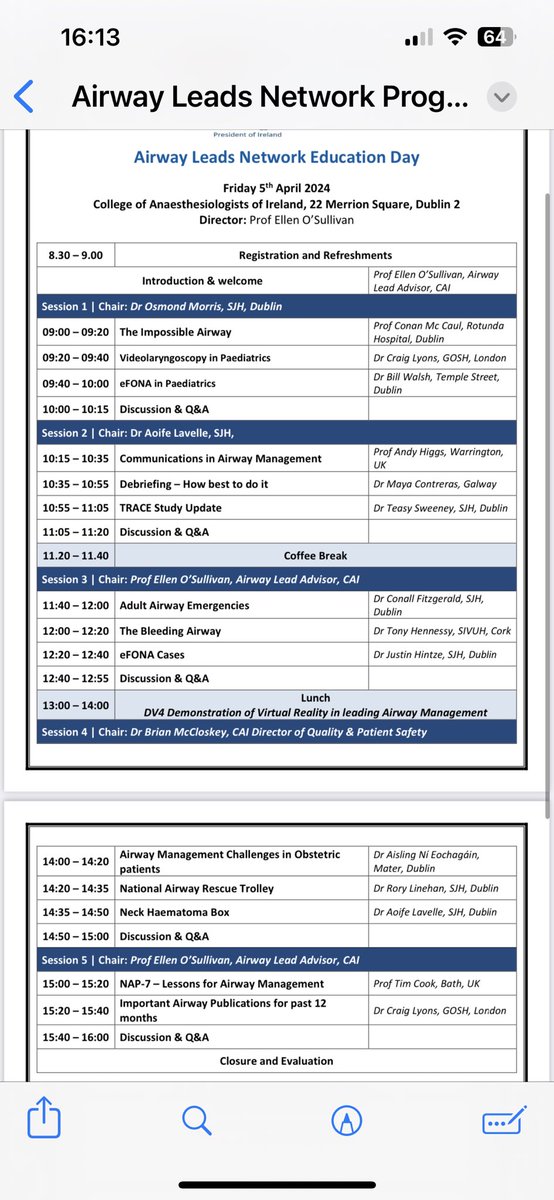 Very excited about Airway Leads Network @COAIrl . Now a full house with all hospitals represented. Launch of Nat Airway Rescue Trolley airway & SCOOP box . TRACE study .Airway & NAP 7 @aislingnie @aoife_lavelle @doctimcook @AndyHiggsGAA @dasairway