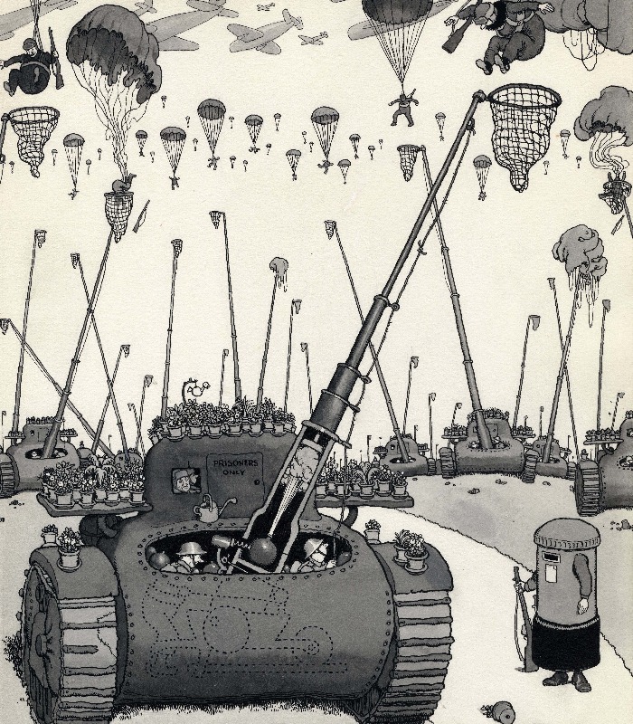 MottisfontNT's tweet photo. It's your last chance to catch our Heath Robinson at War exhibition this week, finishing on 14 April.

Discover over 50 artworks of humorous drawings from both World Wars, demonstrating Heath Robinson's ability to counter the horrors of war with gentle absurdity. https://t.co/6ure918oH7