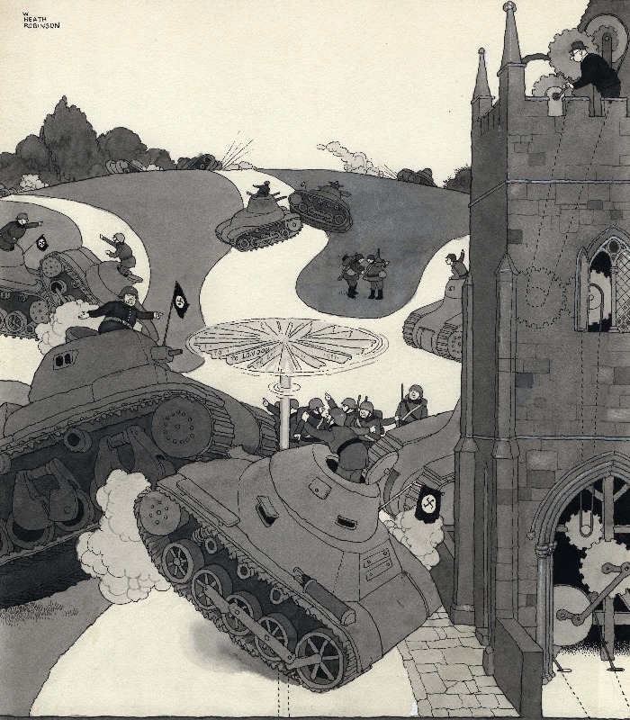 MottisfontNT's tweet photo. It's your last chance to catch our Heath Robinson at War exhibition this week, finishing on 14 April.

Discover over 50 artworks of humorous drawings from both World Wars, demonstrating Heath Robinson's ability to counter the horrors of war with gentle absurdity. https://t.co/6ure918oH7
