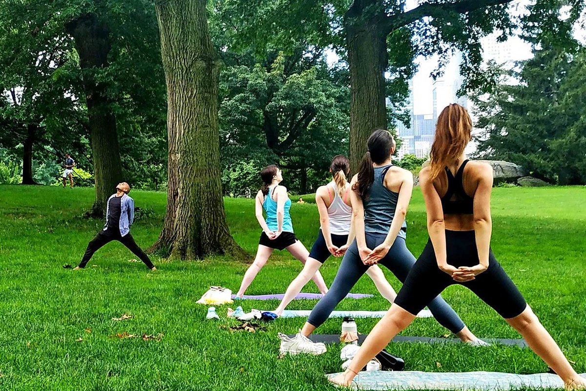 Yoga season is back! New classes start April 13th. Come join us on the grass! #centralpark #yoga #spring