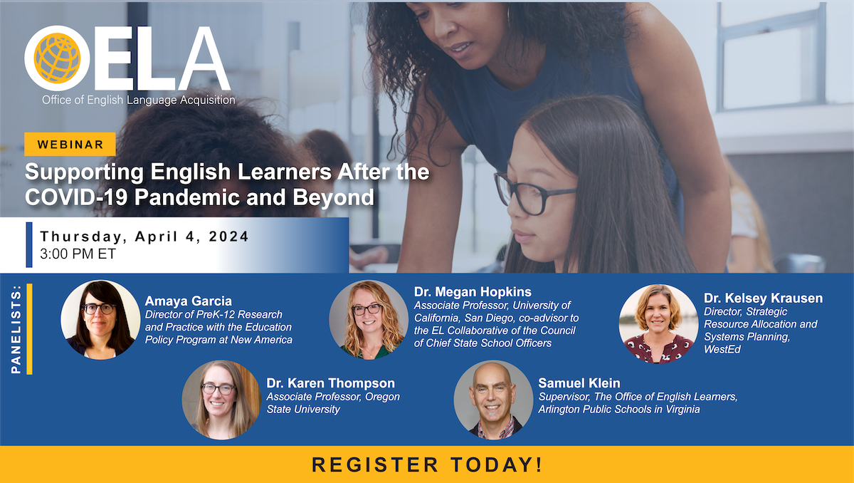 🗓️ @ASKNCELA1 webinar TODAY at 12:00pm PT/3:00pm ET! Learn about advancing language development and relevant supports for #EnglishLearners with Dr. Kelsey Krausen from @WestEd as one of the expert panelists. Register: ow.ly/PCox50QQsBg