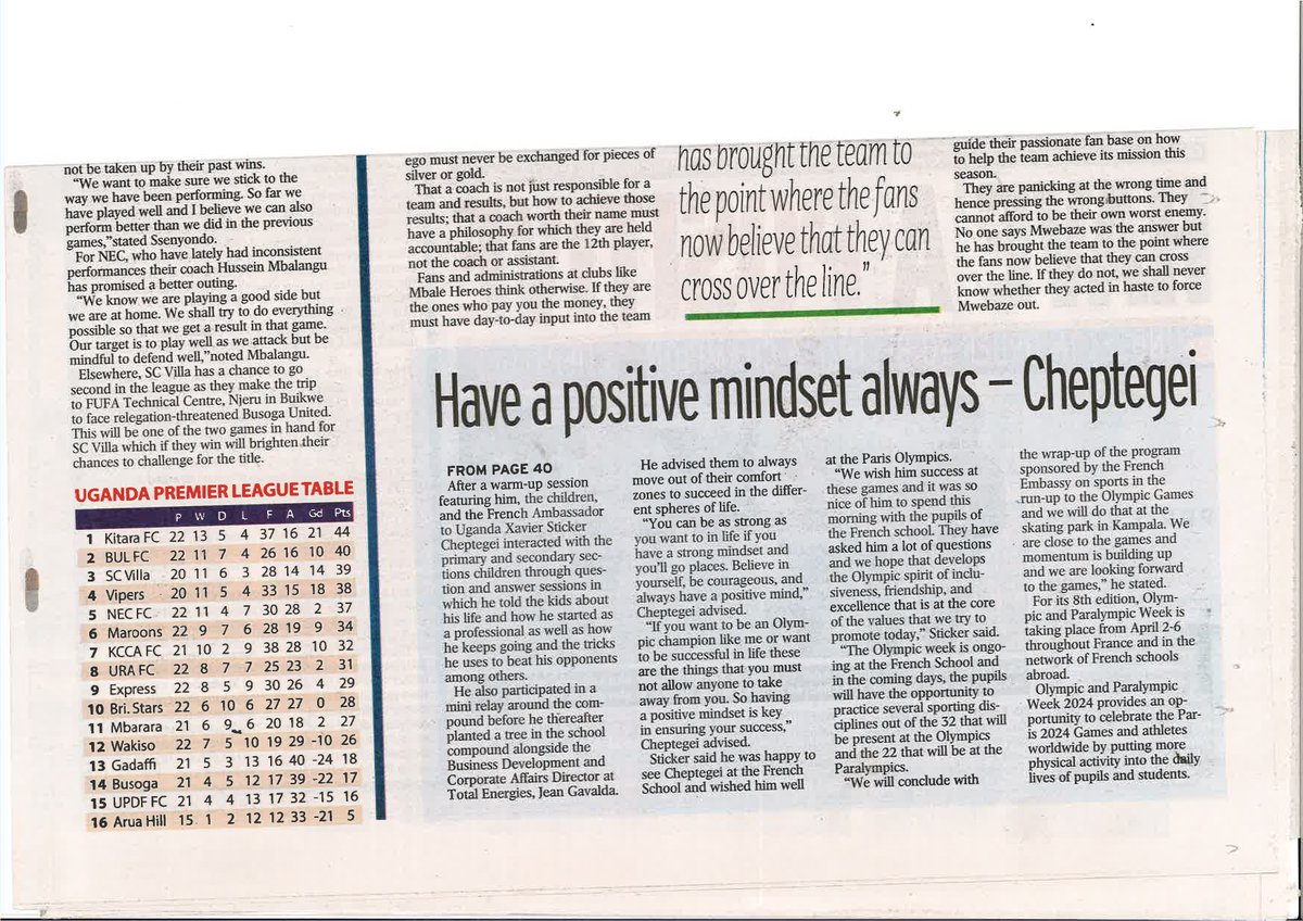 Highlight of 8th Olympic and Paralympic Week alongside @joshuacheptege1 at @lfkampala in @newvisionwire All primary and secondary students will remember your key advice for becoming a champion: have a positive mindset ! 🏆